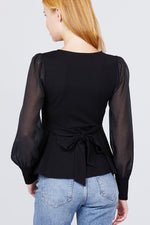 Load image into Gallery viewer, Puff Sleeve V-neck Peplum Top
