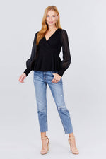 Load image into Gallery viewer, Puff Sleeve V-neck Peplum Top
