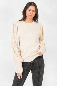 Round Neckline Puff Sleeve Sweater