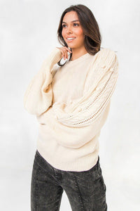 Round Neckline Puff Sleeve Sweater