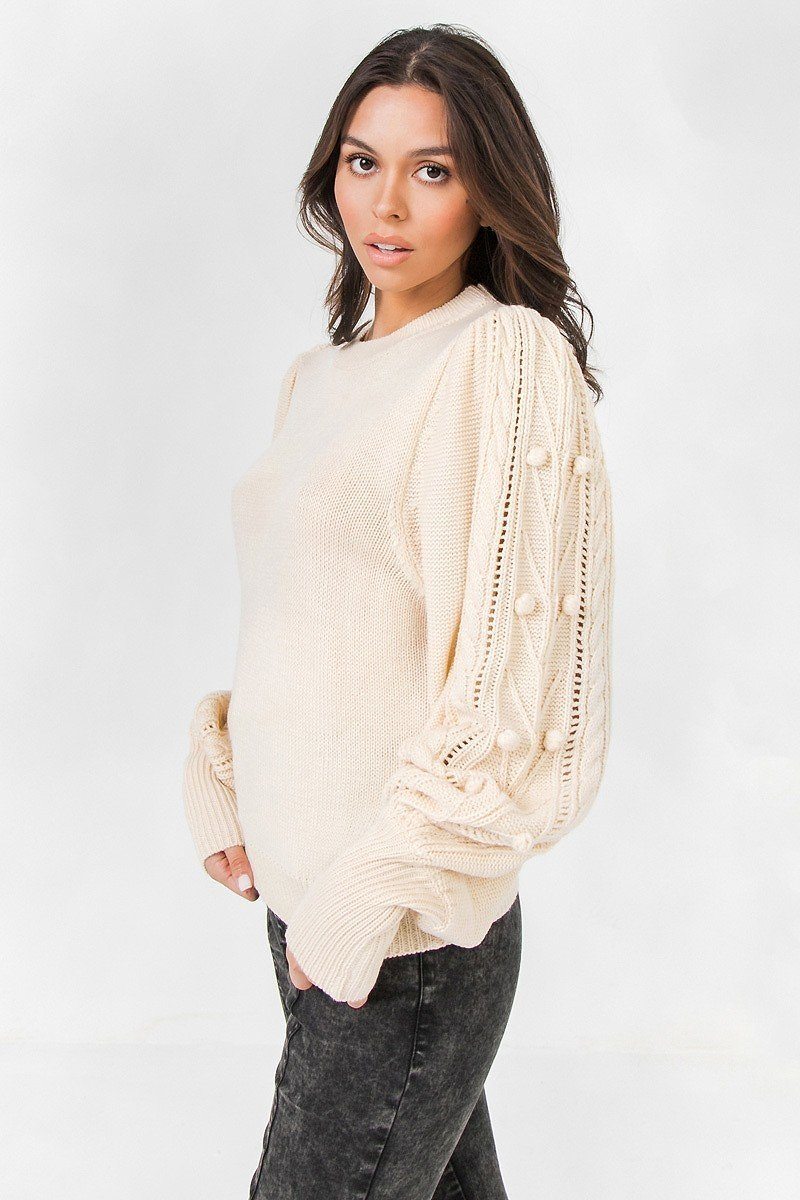 Round Neckline Puff Sleeve Sweater