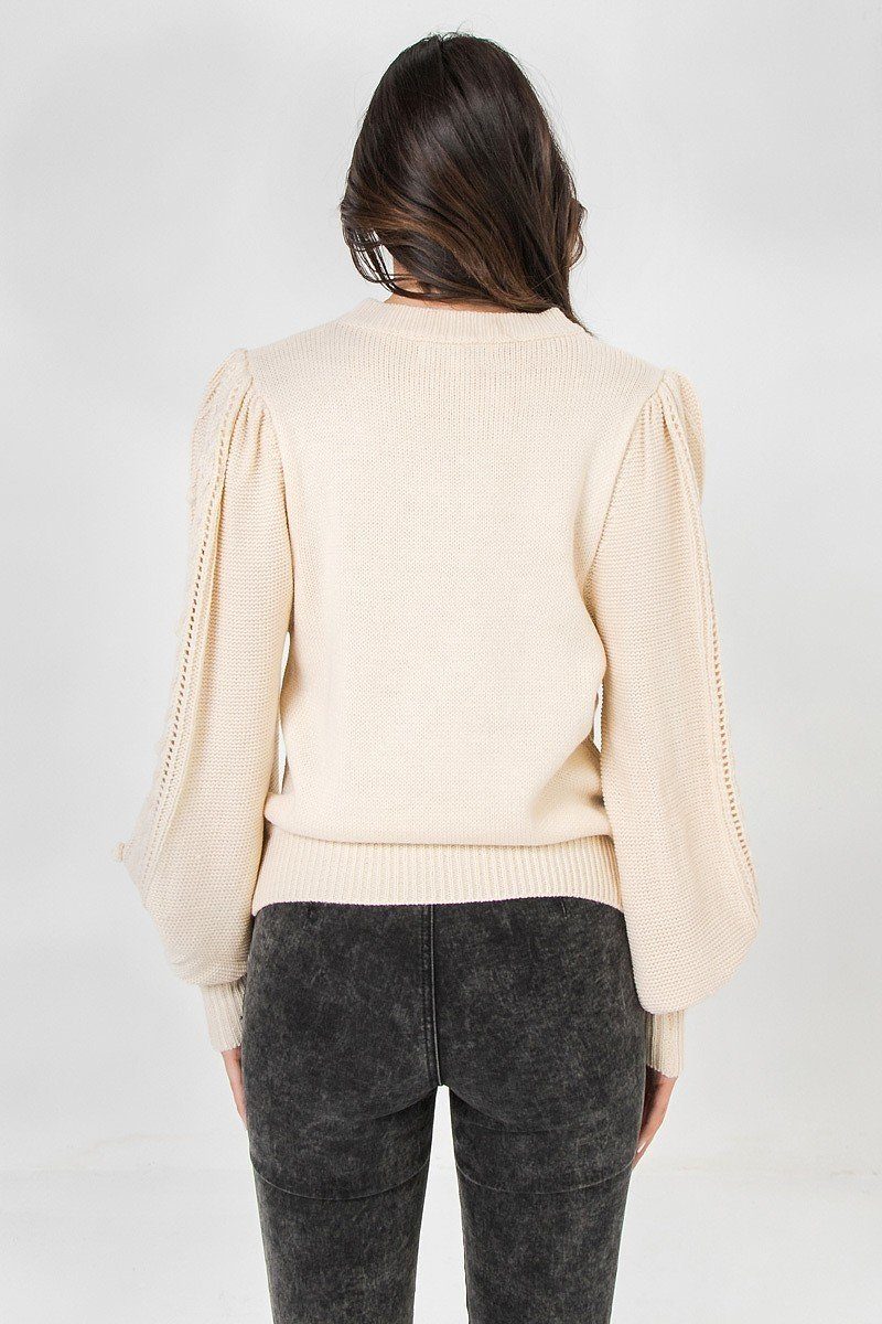 Round Neckline Puff Sleeve Sweater