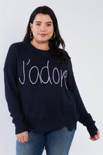 Load image into Gallery viewer, Plus Size &quot;J&#39;adore&quot; Script Knit Relaxed Fit Sweater
