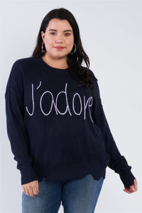 Plus Size "J'adore" Script Knit Relaxed Fit Sweater