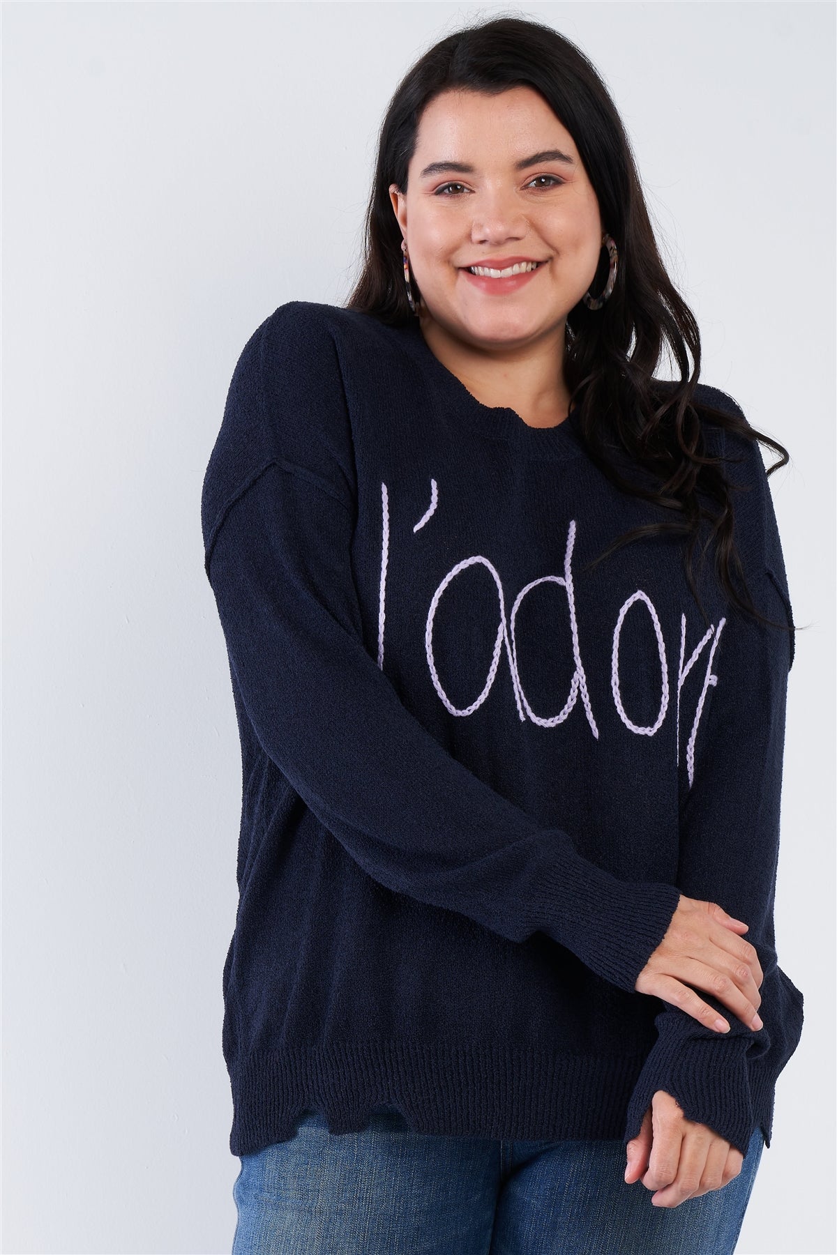 Plus Size "J'adore" Script Knit Relaxed Fit Sweater