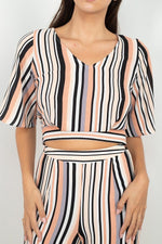 Load image into Gallery viewer, Stripped Scoop Neck Top Wide Leg Pants Set
