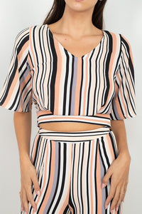 Stripped Scoop Neck Top Wide Leg Pants Set