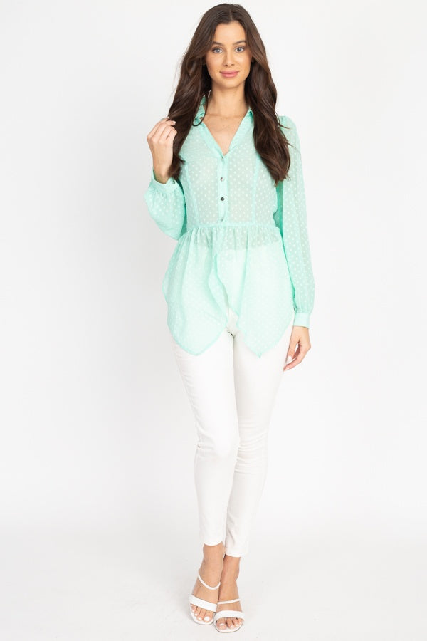 Flounce Hem Polka Dot Blouse