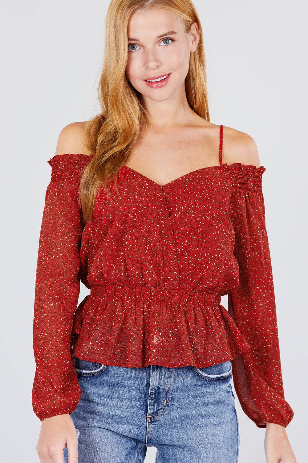 Off Shoulder Heart Neck Top