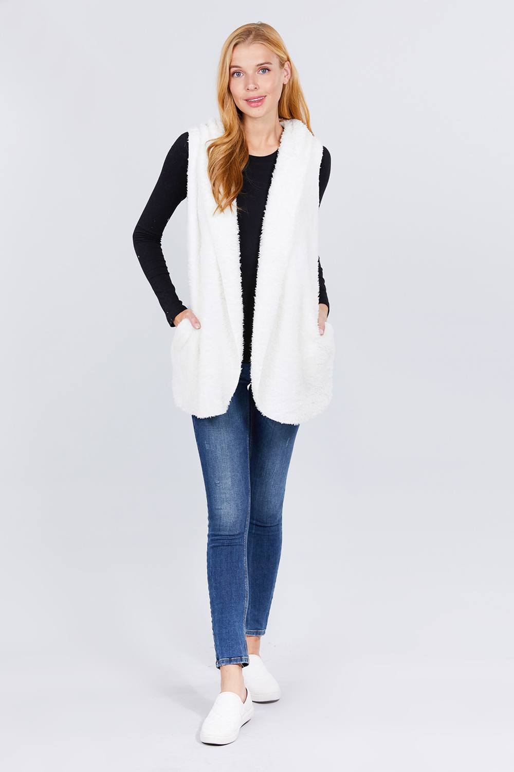 Faux Fur Fluffy Vest Hoodie