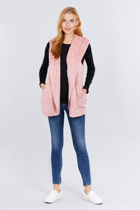 Faux Fur Fluffy Vest Hoodie