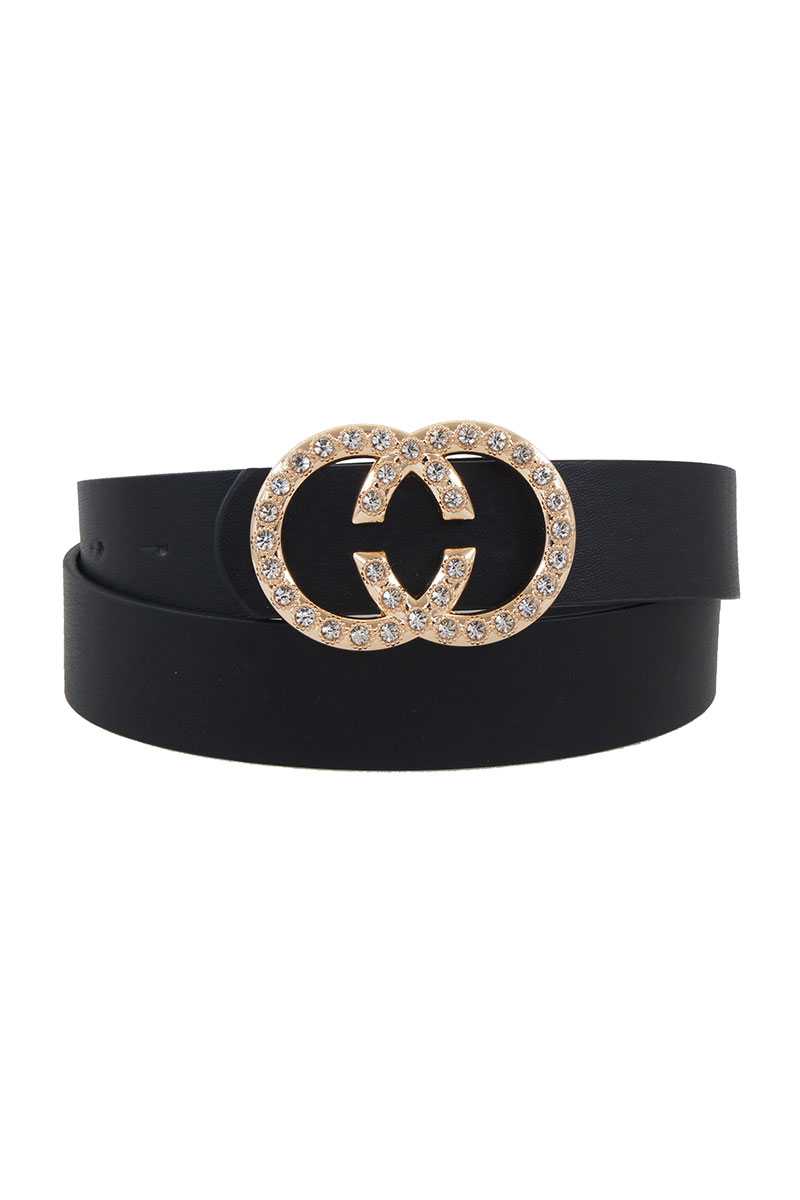 Trendy Rhinestone Double Ring Buckle Belt