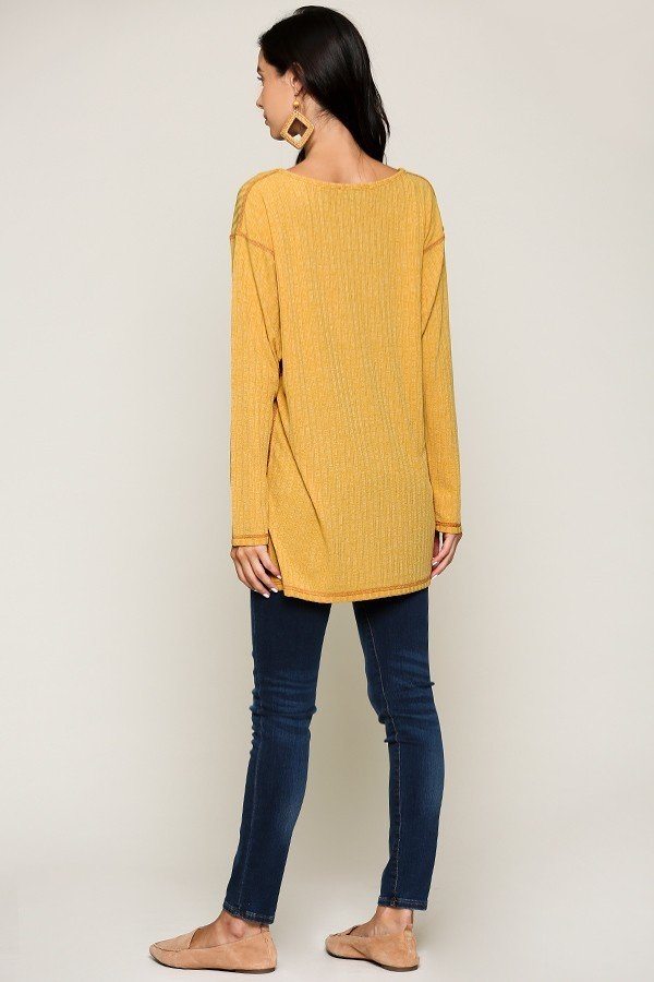 Two-tone Rib Tunic Top With Side Slits