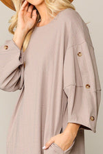 Load image into Gallery viewer, Textured Button Accent Puff Sleeve Side Pockets Shift Dress
