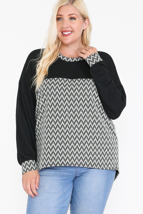 Drop Shoulder Long Sleeve Round Hem Top