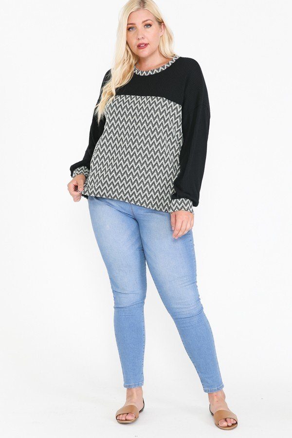 Drop Shoulder Long Sleeve Round Hem Top