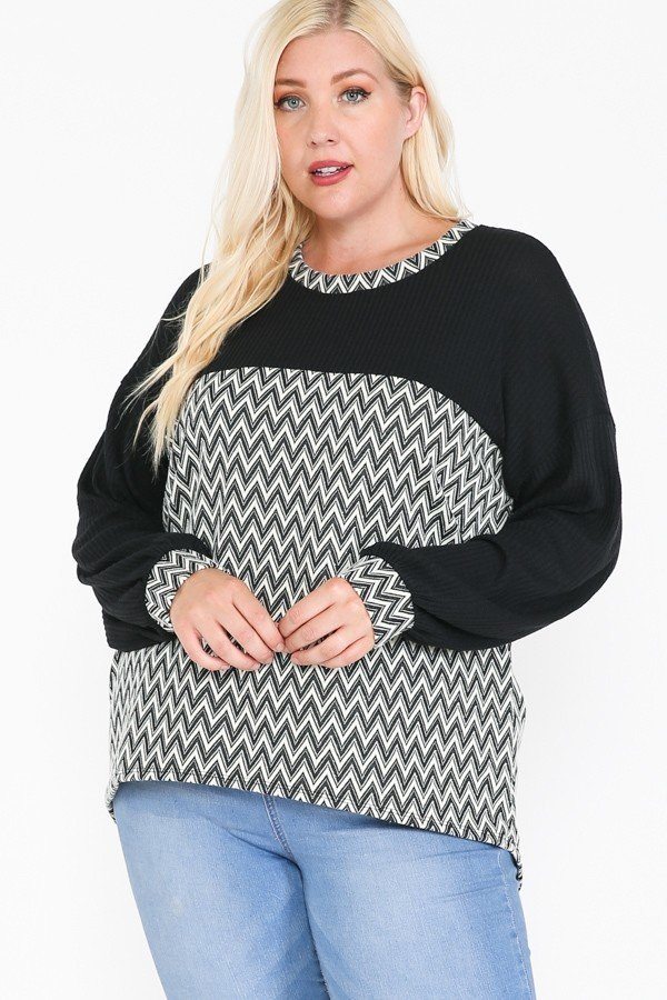 Drop Shoulder Long Sleeve Round Hem Top