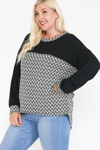 Drop Shoulder Long Sleeve Round Hem Top