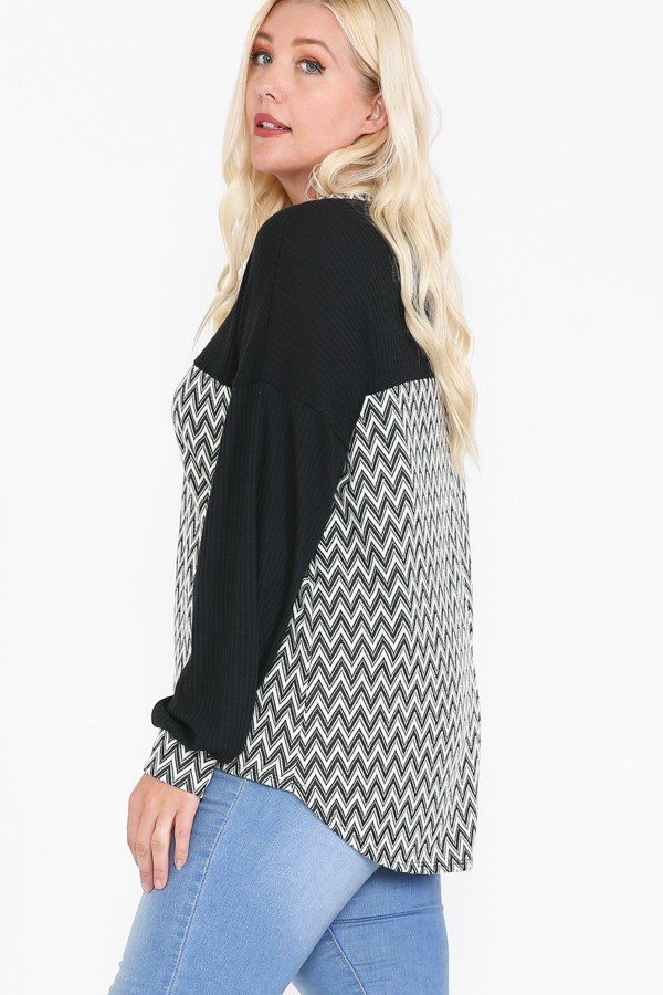 Drop Shoulder Long Sleeve Round Hem Top