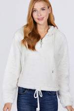 Load image into Gallery viewer, Zipper Detail Faux Fur Hoodie
