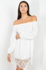 Load image into Gallery viewer, Smocking Off Shoulder Lace Dress
