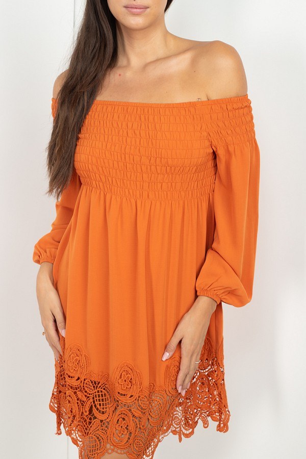 Smocking Off Shoulder Lace Dress