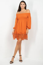 Load image into Gallery viewer, Smocking Off Shoulder Lace Dress
