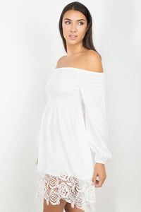 Smocking Off Shoulder Lace Dress