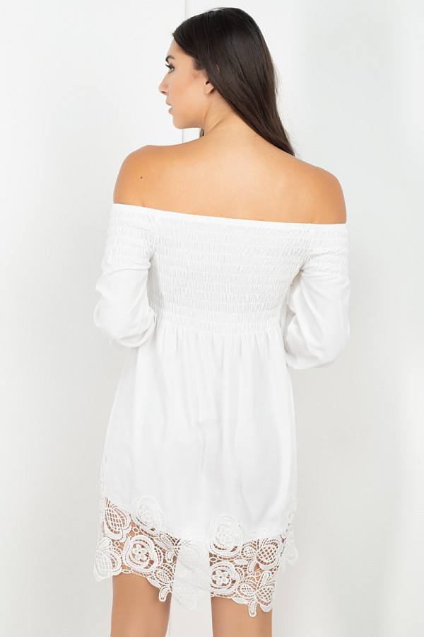 Smocking Off Shoulder Lace Dress