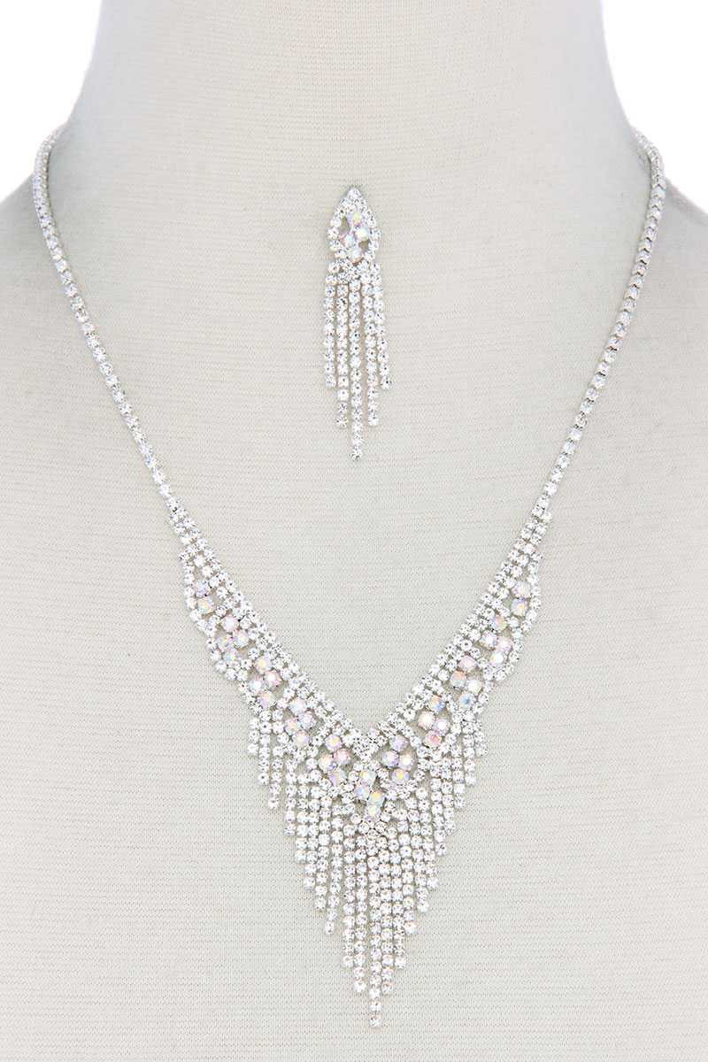 V Shape Dangle Rhinestone Necklace