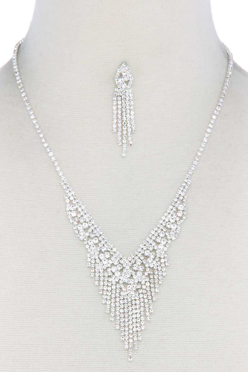 V Shape Dangle Rhinestone Necklace