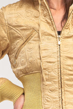 Load image into Gallery viewer, Letter Printed Zip-up Faux Fur Hood Detail Cropped Winter Bomber Jacket
