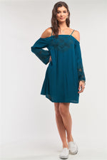 Load image into Gallery viewer, Off Shoulder Flare Square Neck Crochet Embroidery Mini Dress
