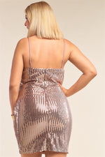 Load image into Gallery viewer, Plus Size Mocha Blush Sleeveless Round Neck Velvet Sequin Fitted Mini Dress
