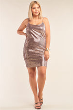 Load image into Gallery viewer, Plus Size Mocha Blush Sleeveless Round Neck Velvet Sequin Fitted Mini Dress
