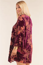 Load image into Gallery viewer, Plus Size Velvet Floral Pattern Long Angel Sleeve Round Neck Relaxed Fit Mini Dress
