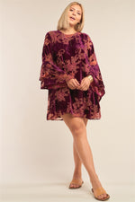 Load image into Gallery viewer, Plus Size Velvet Floral Pattern Long Angel Sleeve Round Neck Relaxed Fit Mini Dress
