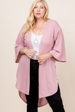 Load image into Gallery viewer, Plus Size Solid Hacci Brush Open Front Long Cardigan With Bell Sleeves
