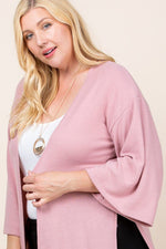 Load image into Gallery viewer, Plus Size Solid Hacci Brush Open Front Long Cardigan With Bell Sleeves
