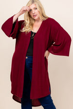 Load image into Gallery viewer, Plus Size Solid Hacci Brush Open Front Long Cardigan With Bell Sleeves
