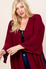 Load image into Gallery viewer, Plus Size Solid Hacci Brush Open Front Long Cardigan With Bell Sleeves
