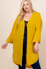 Load image into Gallery viewer, Plus Size Solid Hacci Brush Open Front Long Cardigan With Bell Sleeves
