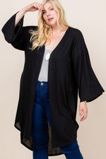 Load image into Gallery viewer, Plus Size Solid Hacci Brush Open Front Long Cardigan With Bell Sleeves
