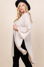 Load image into Gallery viewer, Plus Size Solid Hacci Brush Open Front Long Cardigan With Bell Sleeves
