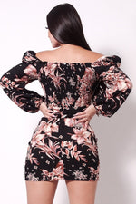 Load image into Gallery viewer, Balloon Sleeve Front Surplus Shirred Hem Floral Mini Dress
