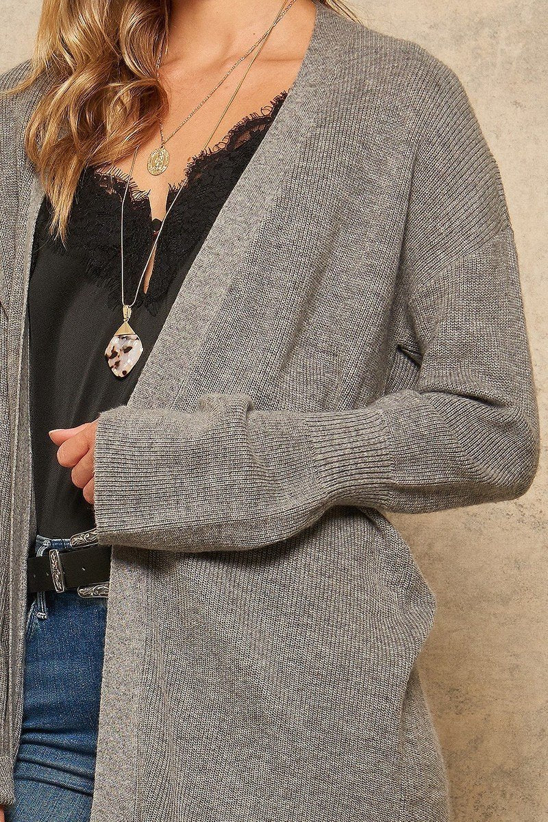 A Solid Ribbed Knit Cardigan