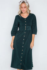 Load image into Gallery viewer, Corduroy 3/4 Sleeve Button Down Midi Dress
