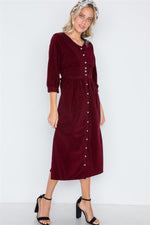 Load image into Gallery viewer, Corduroy 3/4 Sleeve Button Down Midi Dress
