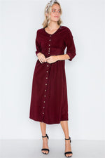 Load image into Gallery viewer, Corduroy 3/4 Sleeve Button Down Midi Dress
