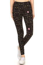 Load image into Gallery viewer, Yoga Style Banded Lined Black Cat Print, Full Length Leggings In A Slim Fitting
